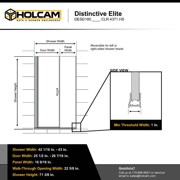 Elite Chrome Semi-Frameless Pivot Shower Door with Clear Glass