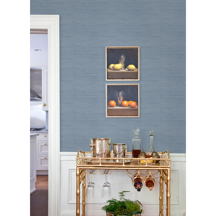 Mineral Blue Faux Grasscloth Peel and Stick Wallpaper Roll
