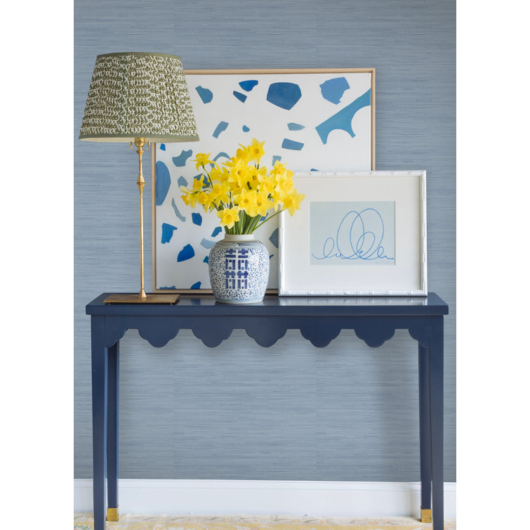 Mineral Blue Faux Grasscloth Peel and Stick Wallpaper Roll