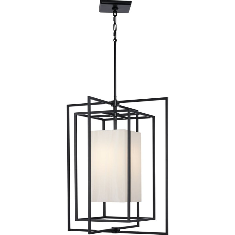Matte Black Geometric Indoor/Outdoor Pendant Light with Acrylic Shade