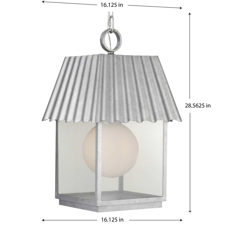 Galvanized Finish Glass Globe Outdoor Pendant Light