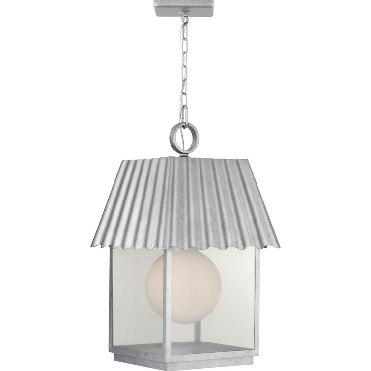 Galvanized Finish Glass Globe Outdoor Pendant Light