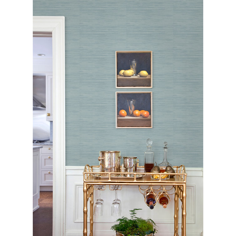 Sky Blue Faux Grasscloth Peel and Stick Wallpaper Roll