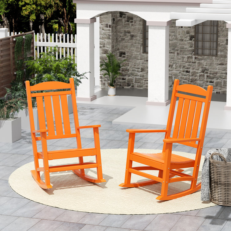 Orange HDPE All Weather Outdoor Rocking Chair with Arms