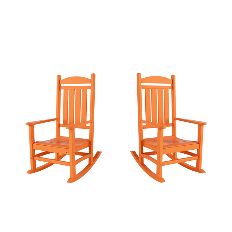 Orange HDPE All Weather Outdoor Rocking Chair with Arms