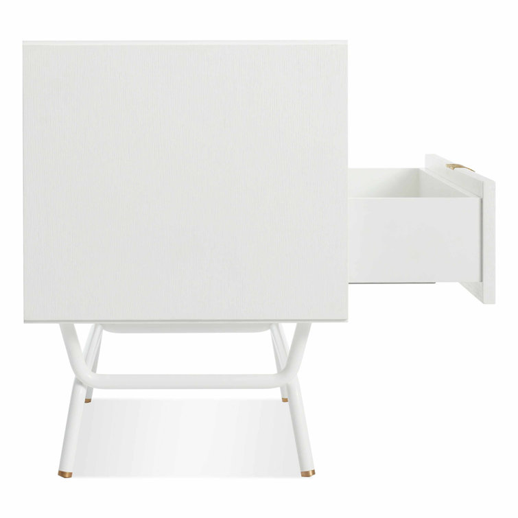 White Wood 2-Drawer Nightstand with Brass Pulls