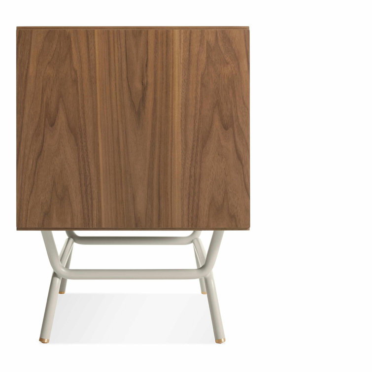 Walnut and Putty Gray 2 Drawer Nightstand with Brass Pulls