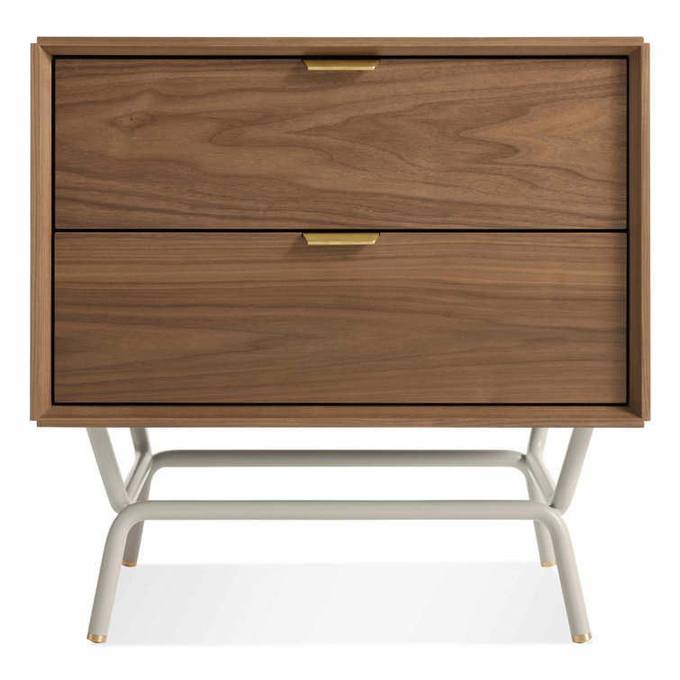 Walnut and Putty Gray 2 Drawer Nightstand with Brass Pulls