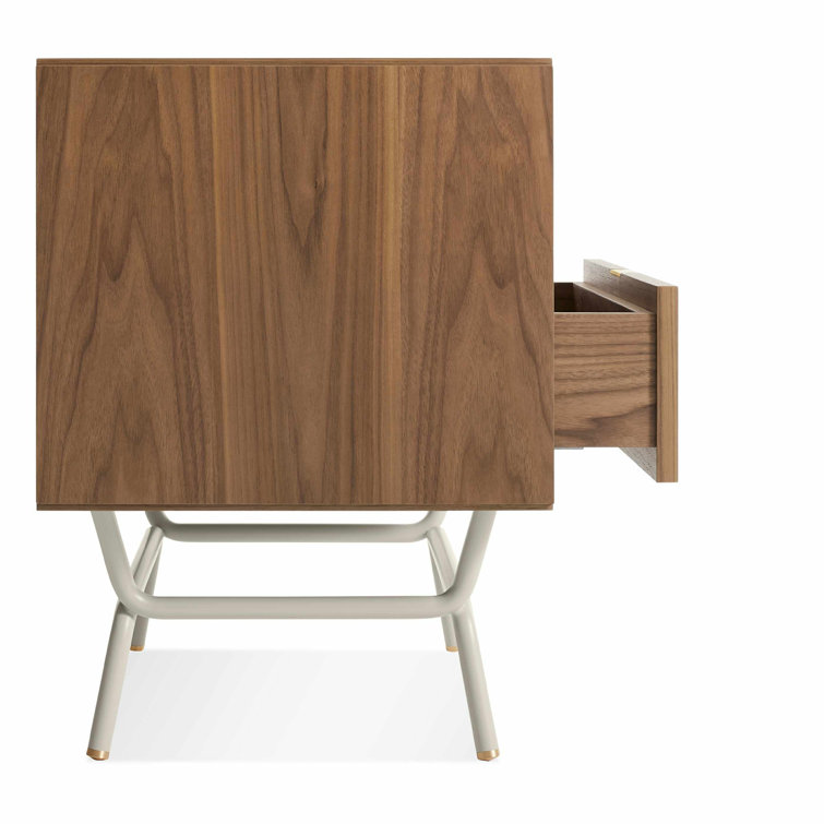 Walnut and Putty Gray 2 Drawer Nightstand with Brass Pulls