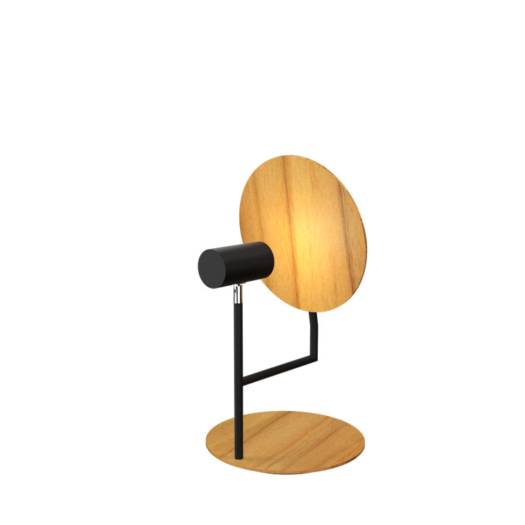 Teak and Black Adjustable Modern Table Lamp