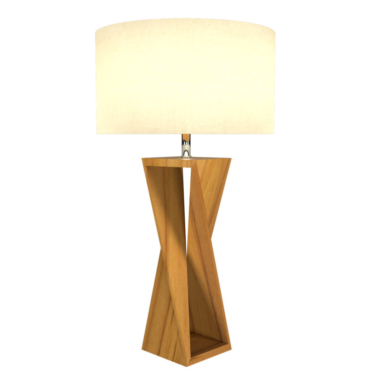Teak Natural Wood Veneer Table Lamp, 28.74"