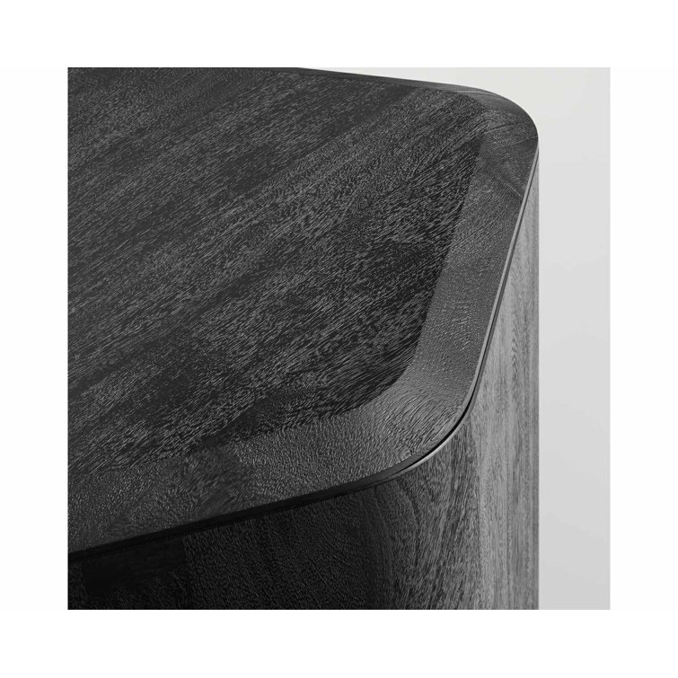 Black-Stained Acacia Rectangular Solid Wood End Table with Storage