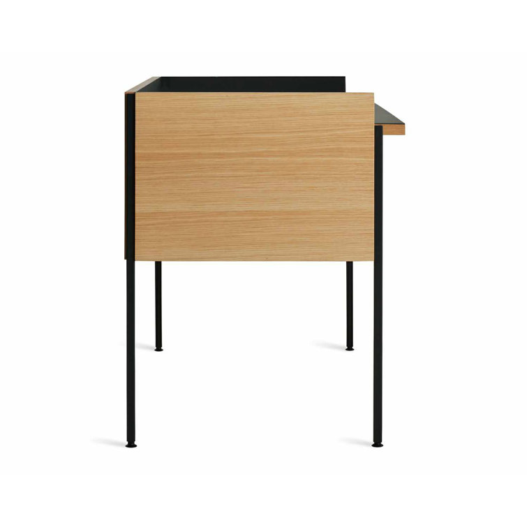 White Oak and Navy Green Desk with Drawer
