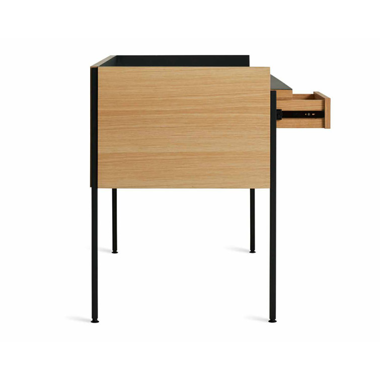White Oak and Navy Green Desk with Drawer