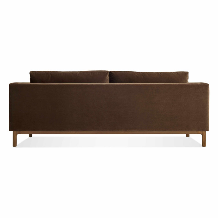 Sanford Oatmeal 96" Velvet Sofa with Walnut Legs