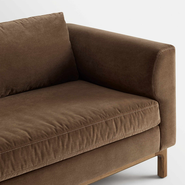 Coffee Velvet and Walnut 96" Round Arm Sofa