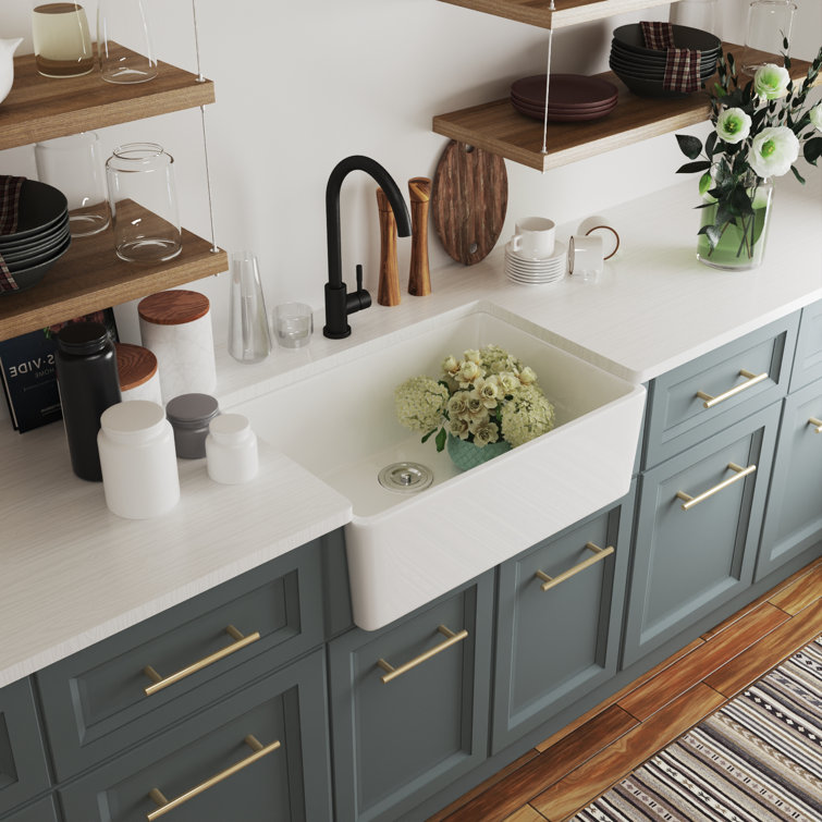 Perch 24" White Ceramic Farmhouse Apron Kitchen Sink