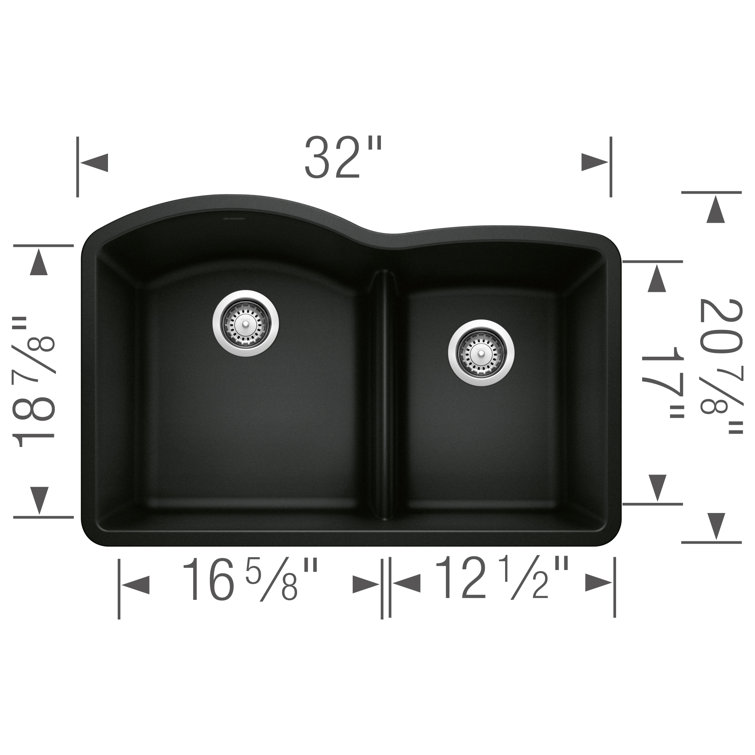 Coal Black Stone Double Bowl Drop-in Kitchen Sink