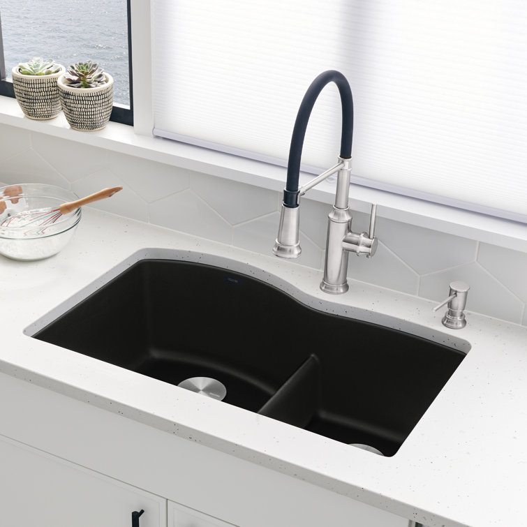 Coal Black Stone Double Bowl Drop-in Kitchen Sink