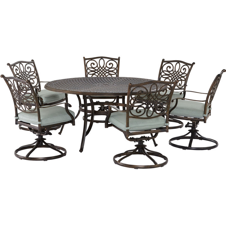 Bronze 7-Piece Outdoor Dining Set with Blue Cushions