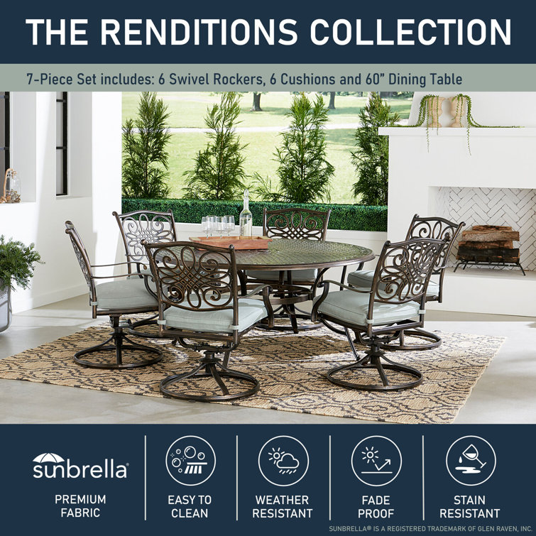 Bronze 7-Piece Outdoor Dining Set with Blue Cushions