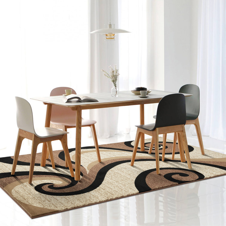 Beige and Brown Swirl Pattern Rectangular Synthetic Area Rug 5' x 7'