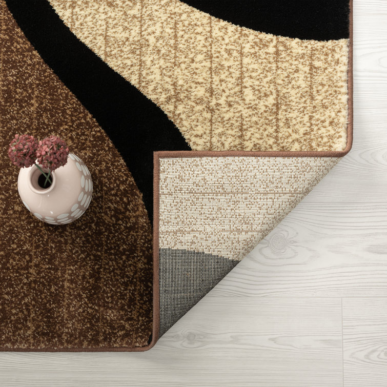 Beige and Brown Swirl Pattern Rectangular Synthetic Area Rug 5' x 7'