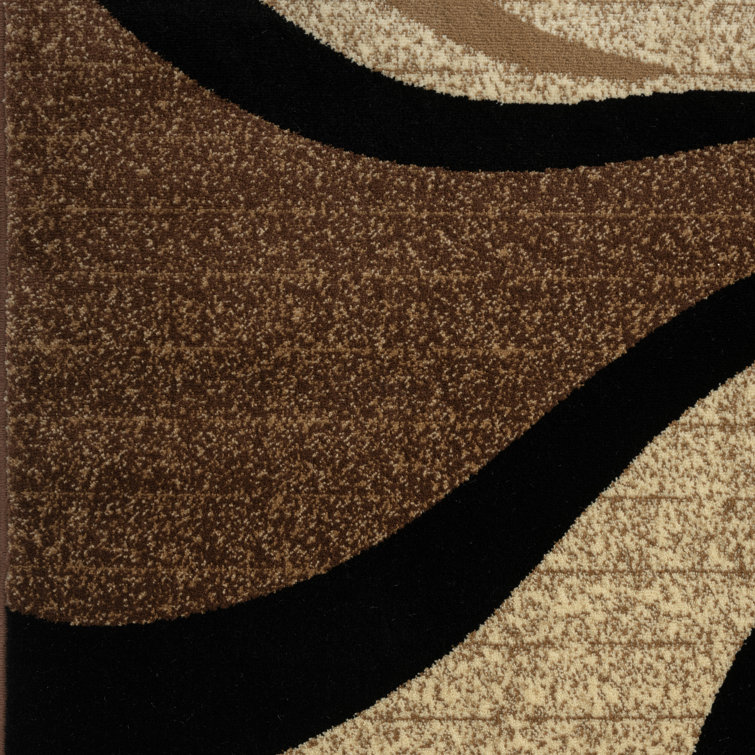 Beige and Brown Swirl Pattern Rectangular Synthetic Area Rug 5' x 7'