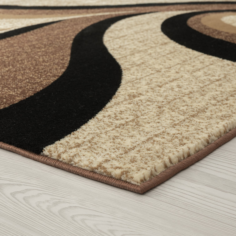 Beige and Brown Swirl Pattern Rectangular Synthetic Area Rug 5' x 7'