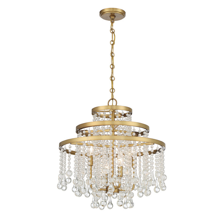 Luna Warm Brass and Crystal Tiered Chandelier