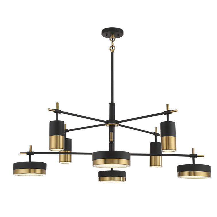 Modern Matte Black and Brass 8-Light LED Chandelier
