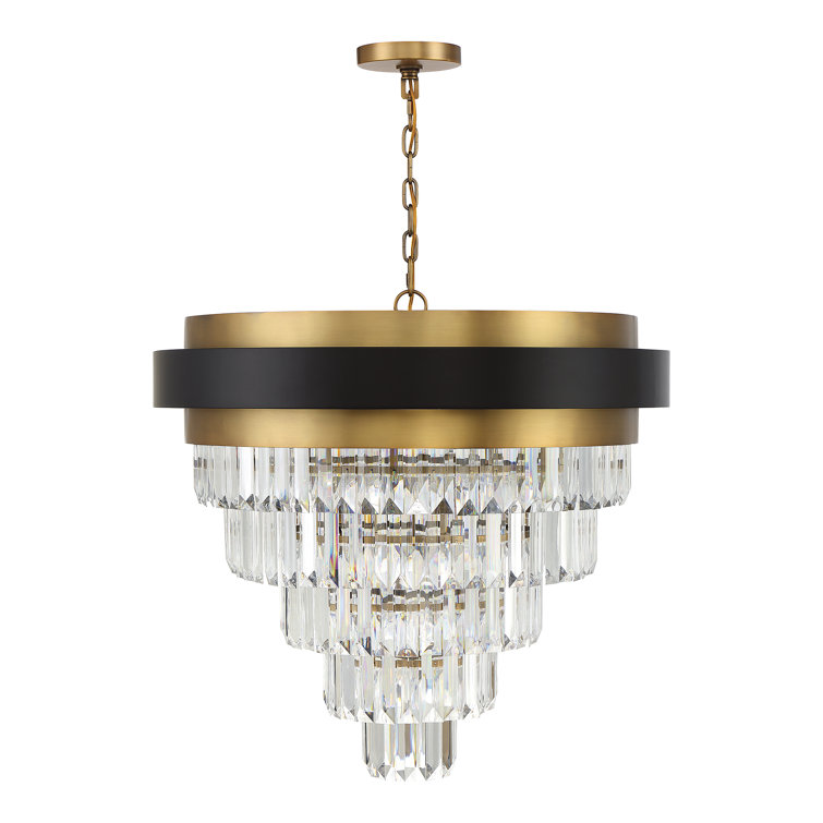 Marquise Matte Black and Brass 9-Light Crystal Chandelier