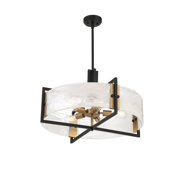 Hayward 5-Light Matte Black and Brass Pendant with Glass Shade