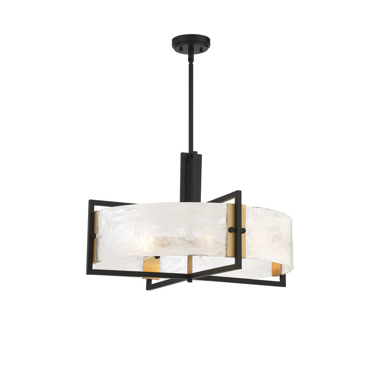 Hayward 5-Light Matte Black and Brass Pendant with Glass Shade