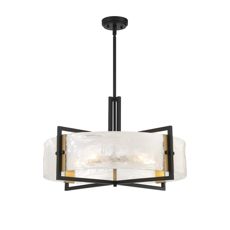 Hayward 5-Light Matte Black and Brass Pendant with Glass Shade