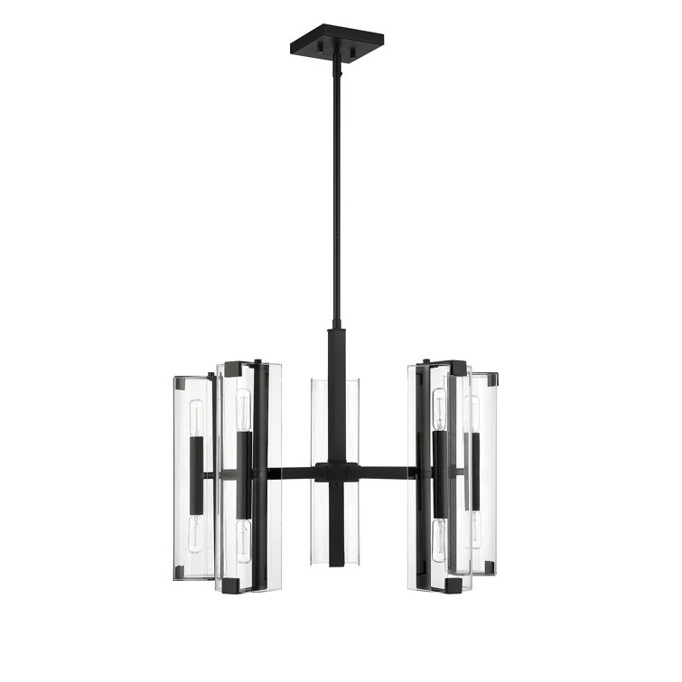 Matte Black Contemporary 10-Light Chandelier with Glass Shades