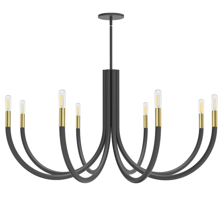 Elegant Matte Black 28" Modern Candlestick Chandelier with Brass Accents
