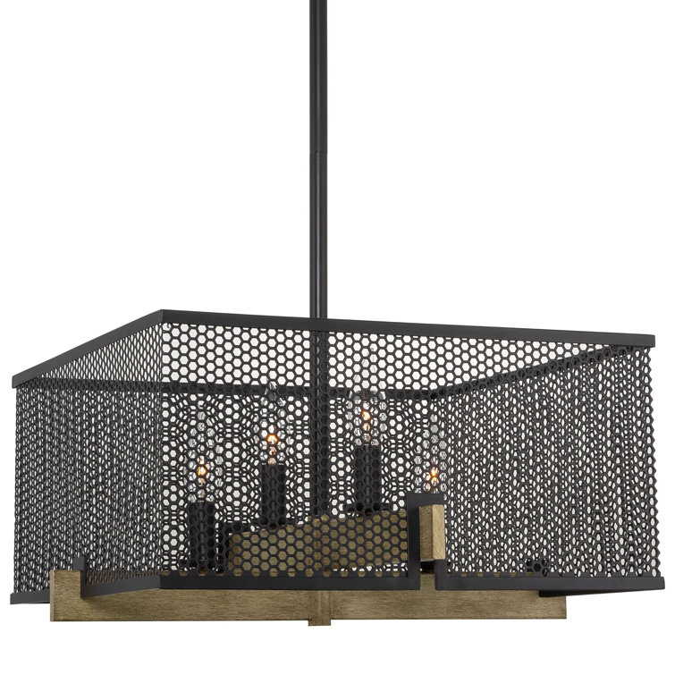 Channing 28" Black Metal Cage Square Chandelier with Dimmer Compatibility