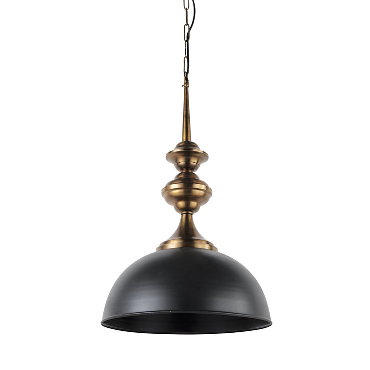 Willson Black and Antique Brass Glass Bowl Pendant Light