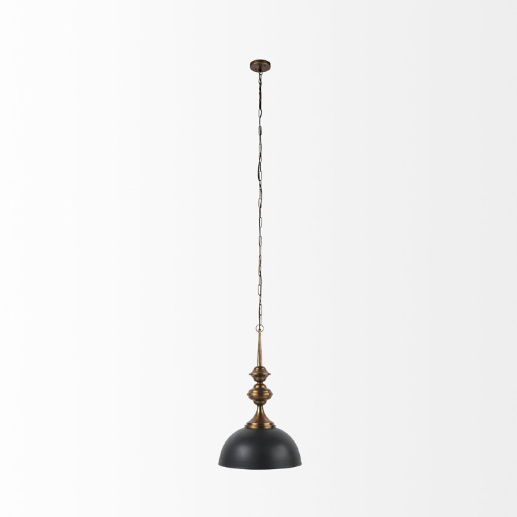 Willson Black and Antique Brass Glass Bowl Pendant Light