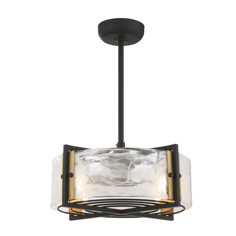 Matte Black and Warm Brass 4-Light Chandelier Fan with Remote