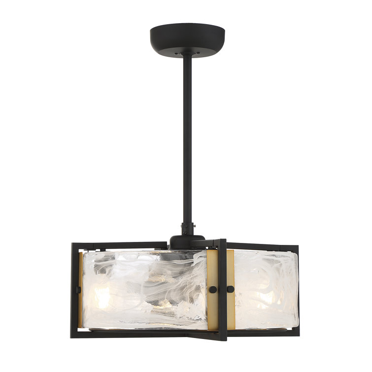 Matte Black and Warm Brass 4-Light Chandelier Fan with Remote