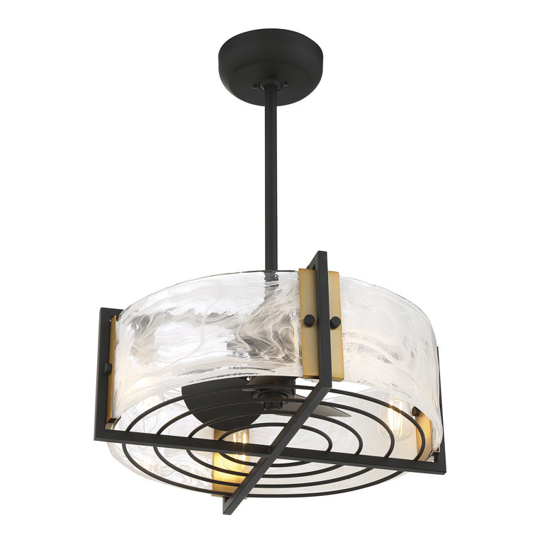 Matte Black and Warm Brass 4-Light Chandelier Fan with Remote