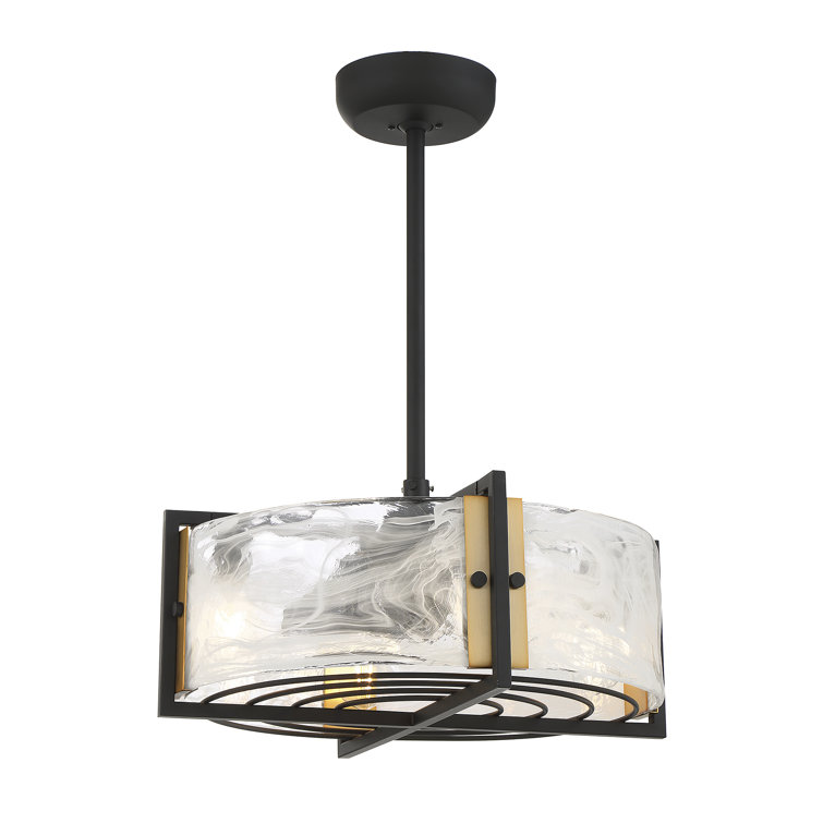 Matte Black and Warm Brass 4-Light Chandelier Fan with Remote