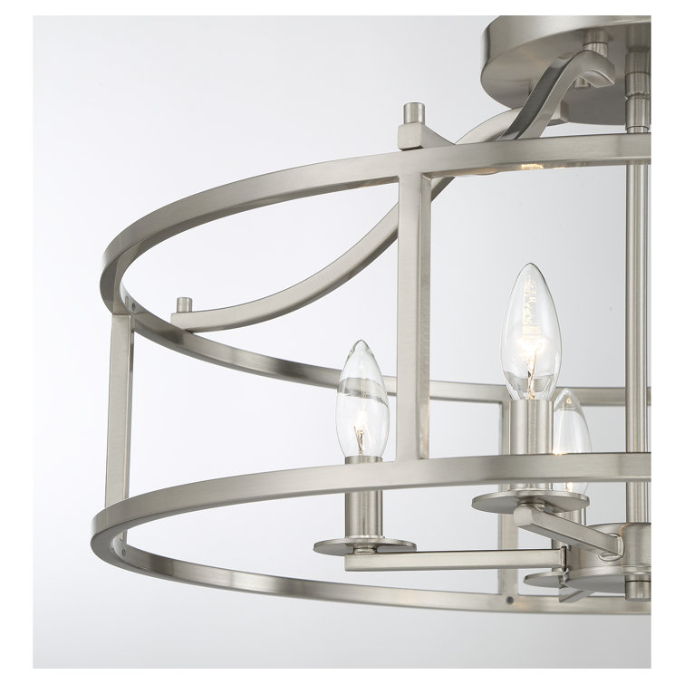 Nickel Drum Caged 5-Light Semi-Flush Mount Fixture