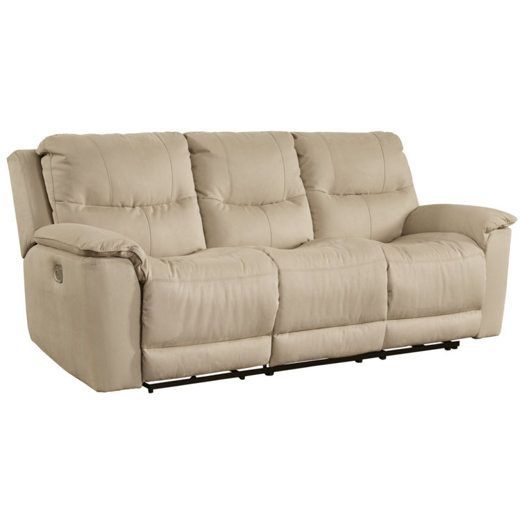 Latte Faux Leather Power Reclining Sofa with Pillow Top Arms