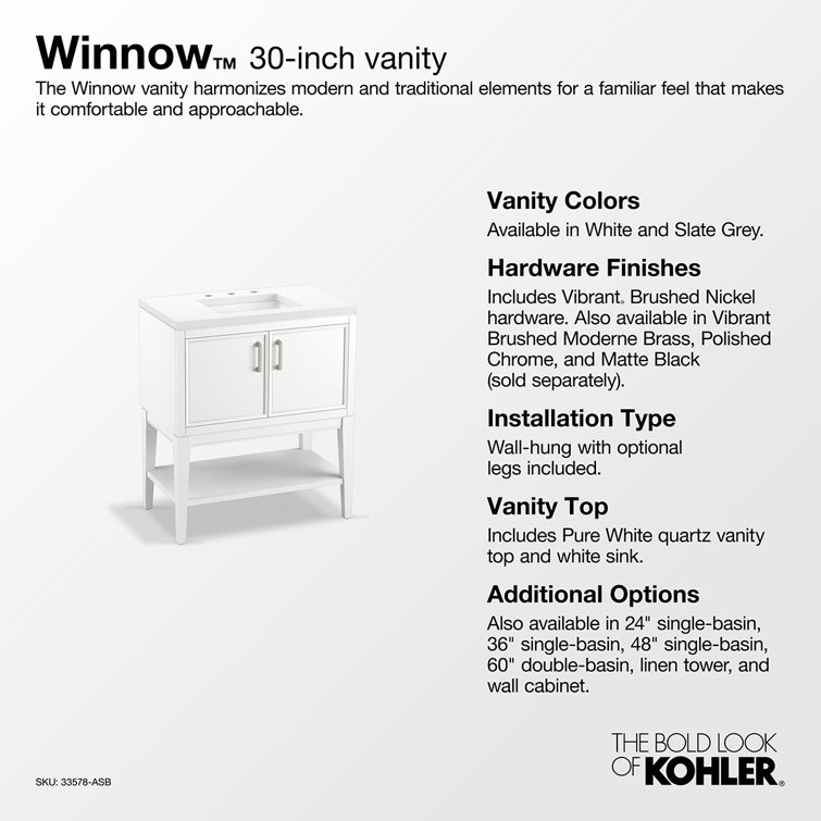 Winnow 30" White MDF Freestanding Single Bathroom Vanity with Quartz Top