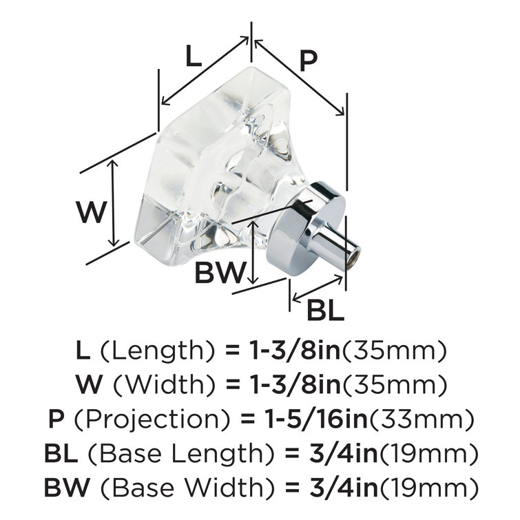 Clear Crystal and Polished Chrome Square Cabinet Knob