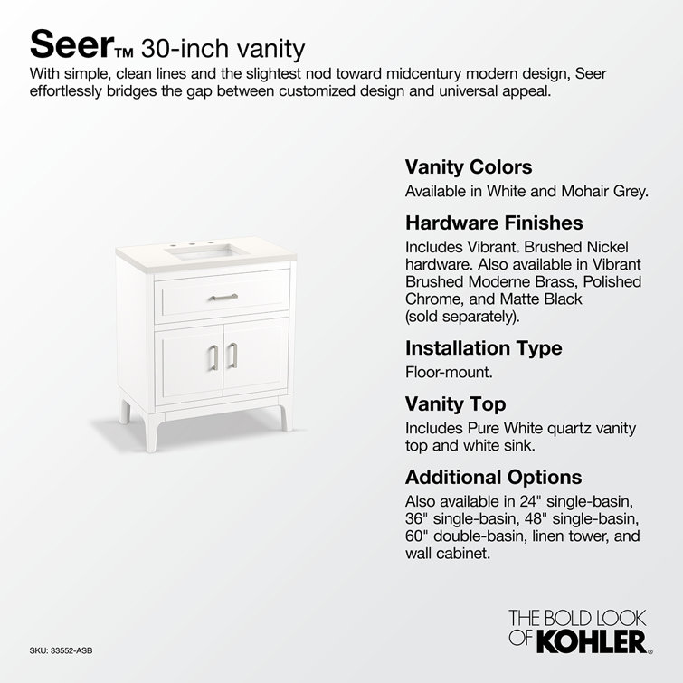 Seer 30" White MDF Freestanding Single Bathroom Vanity with Quartz Top
