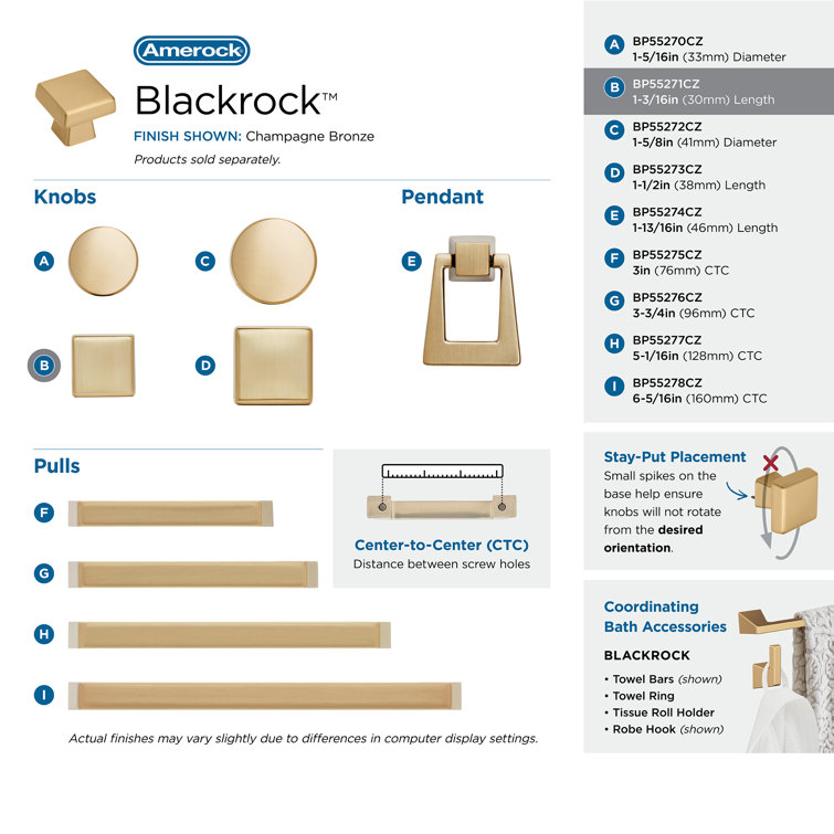 Champagne Bronze Square Modern Cabinet Knob with Mounting Hardware
